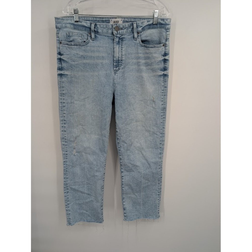 Paige Women's Hoxton Straight Crop Light Wash Blue Jeans Raw Hem sz 33